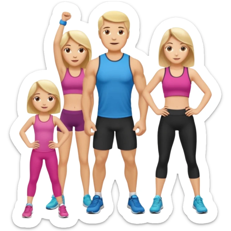 Blonde mother, brunette father and brunette 13 year old daughter working out together sticker