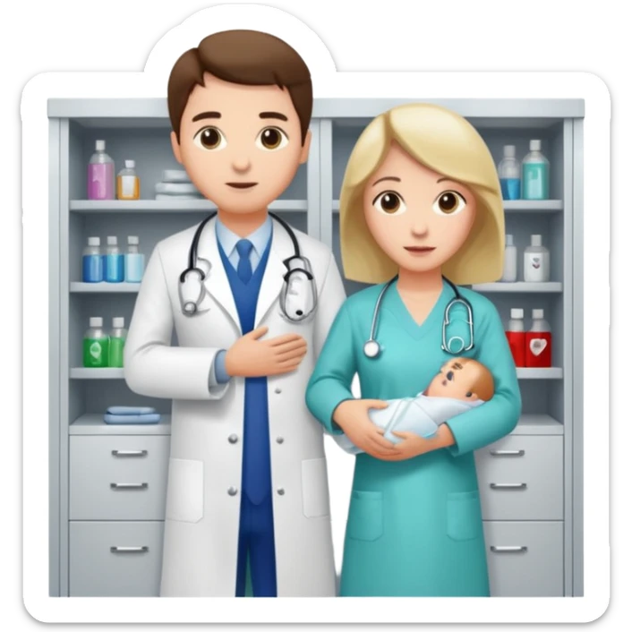 Doctor grabbing a patient gown from medical cabinet  sticker