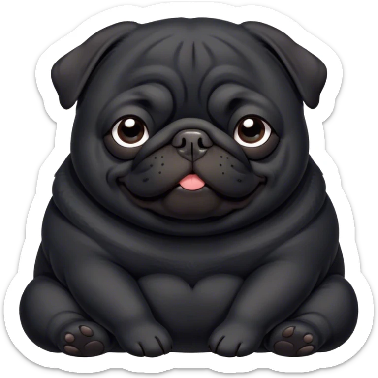 Cinematic Meme-Worthy Chubby Sleeping Black Pug Portrait Emoji, Head resting peacefully with a contented smile, showcasing a delightfully chubby build and a luxuriously soft black coat, eyes shut in a serene nap, Simplified yet hilariously adorable features, highly detailed, glowing with a soft, drowsy light, high shine, relaxed and utterly lovable, stylized with an air of playful laziness, bright and heartwarming, soft glowing outline, capturing the essence of a comically sleepy companion, so meme-worthy it feels like it could instantly become the next viral sensation of adorable slumber! sticker