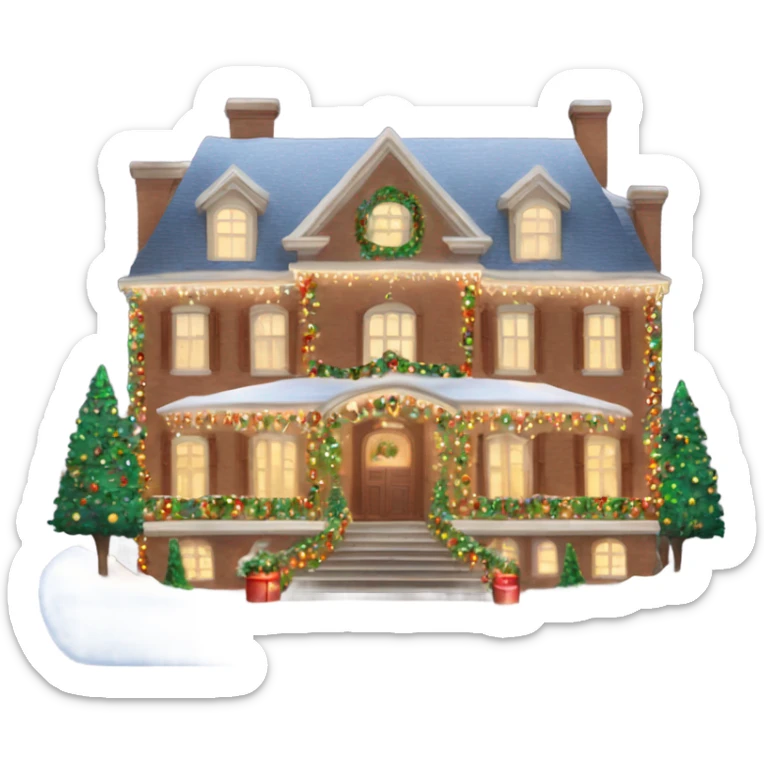 very large mansion overly decorated with lots of fancy Christmas lights and lots of Fancy christmas decorations sticker
