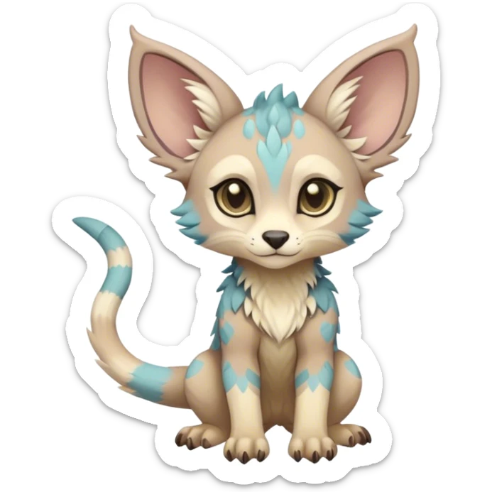 Feral Rare Fantasy cute pastel Vernid-Trico-species by LiLaiRa, markings, tufted ears, full body sticker