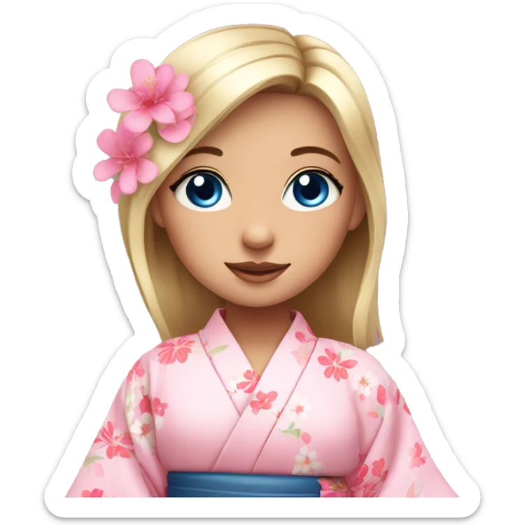 cute girl with blue eyes in pink flower kimono sticker