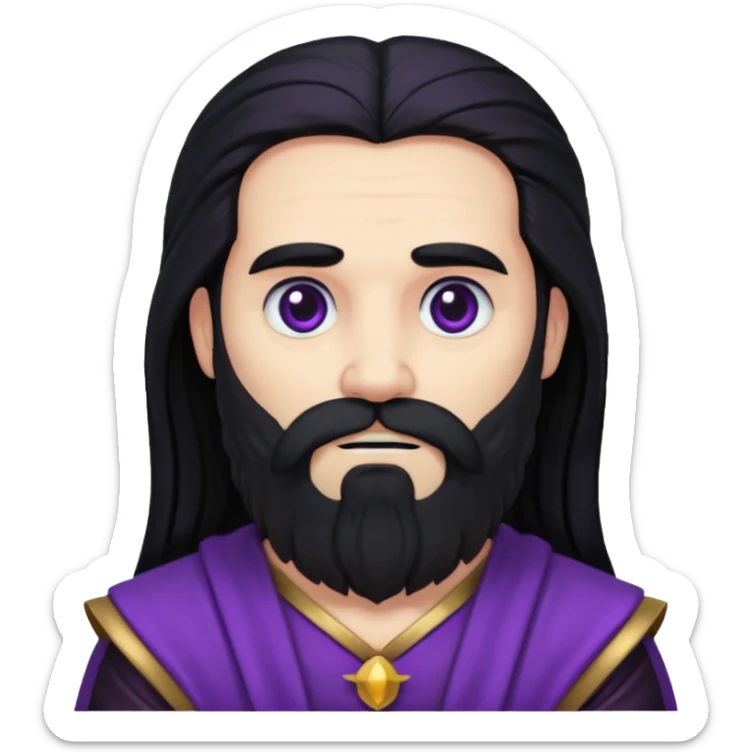 Pluto, Death God from Rome Mythology with long black hair and beard, black and purple outfit sticker