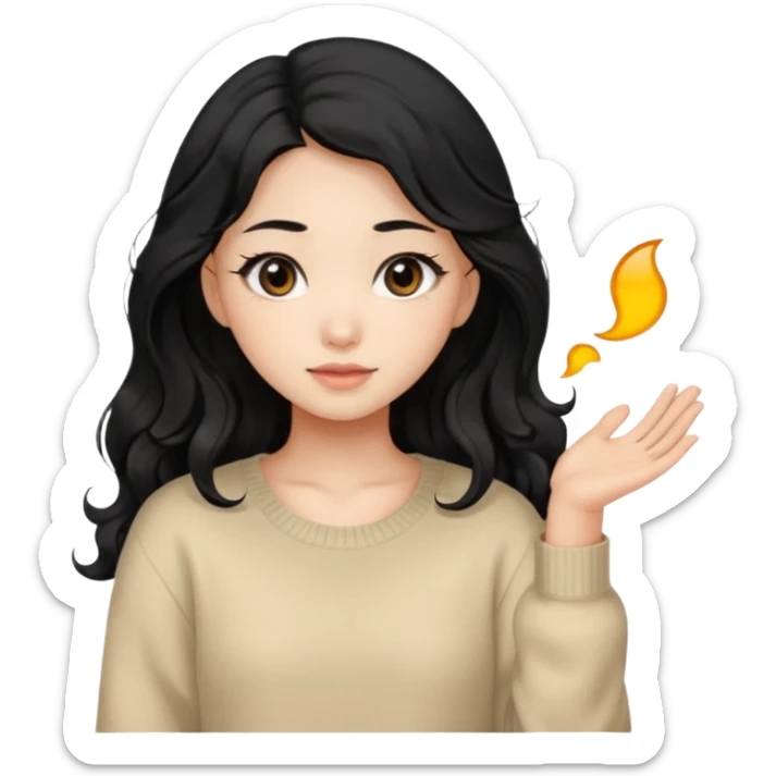 Beautiful girl,Black hair, wavy long hair,Black eyes,Chinese, beige sweater  sticker