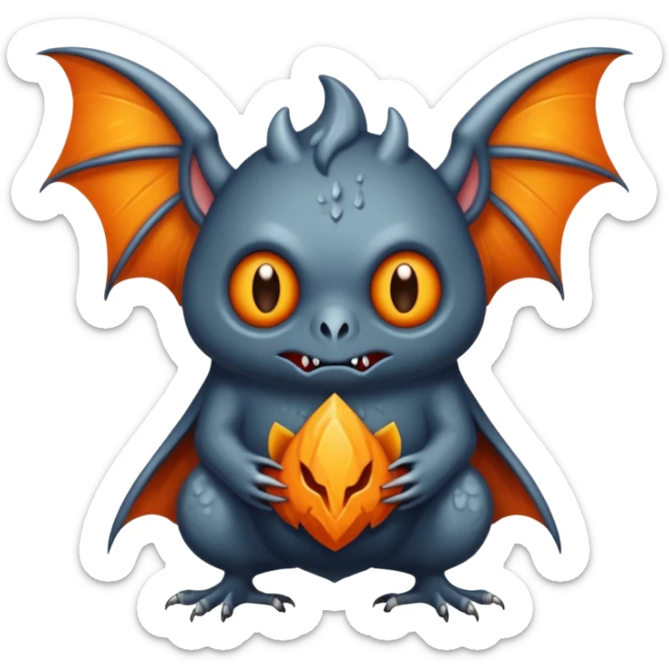 Monstre a corp craquelé fait de lave avec des ailes de chauve-souris et un tête de pierre carbonisé avec une mâchoire carré  sticker