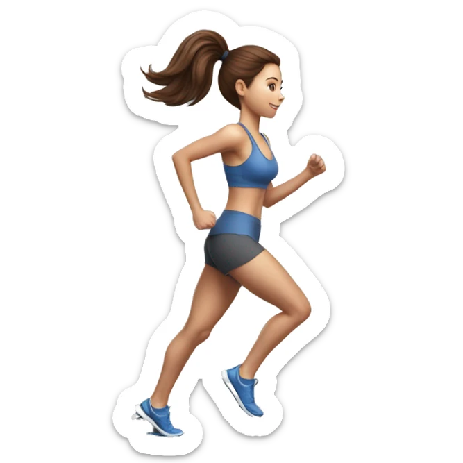 Full hyperrealistic pencil drawing of athletic girl with brown hair doing cardio on treadmill sticker