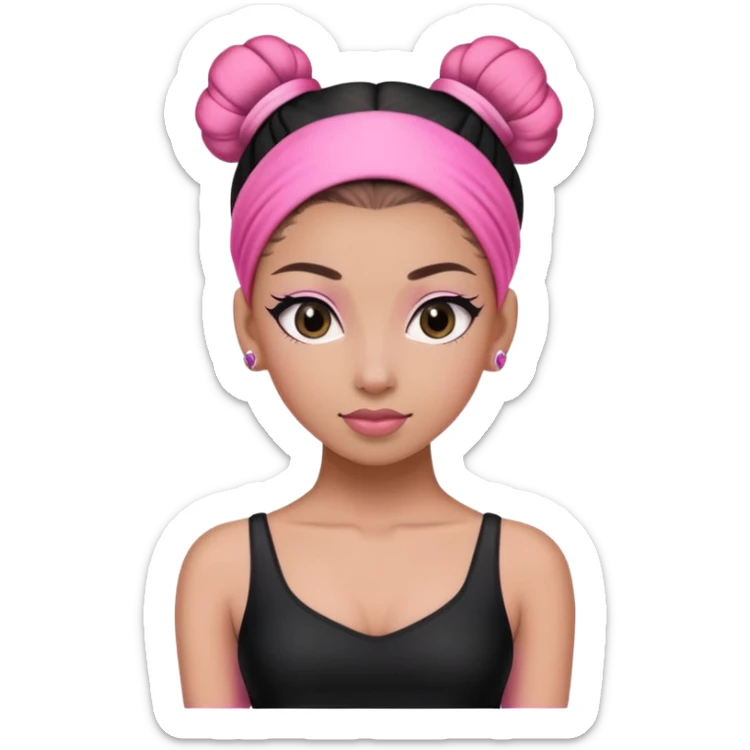 a dancer in a black and pink outfit with a sleek bun tied with a pink hairband." sticker