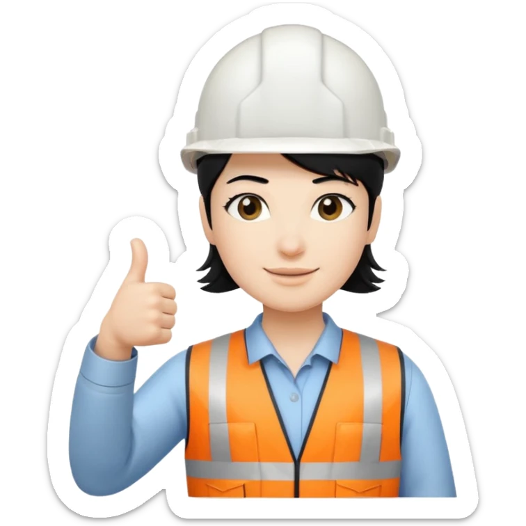 Cara de persona pelo negrocon casco blanco inginierl civil con pulgar arriba sticker