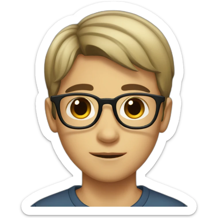 a boy with short-length dark hair, wearing glasses with brown eyes sticker
