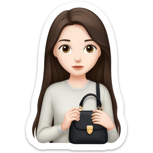  beautiful pale brunette girl with long hair with black shoulder bag sticker