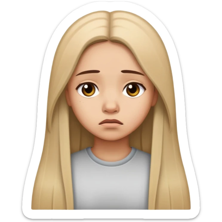 Girl showing sadness, light skin tone, long straight hair sticker