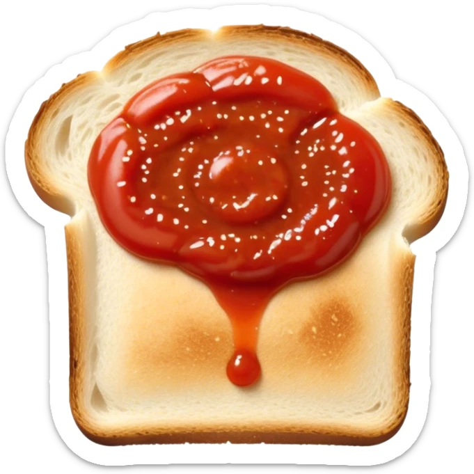 slice of bread with with a line  of tomatoe sauce on top sticker