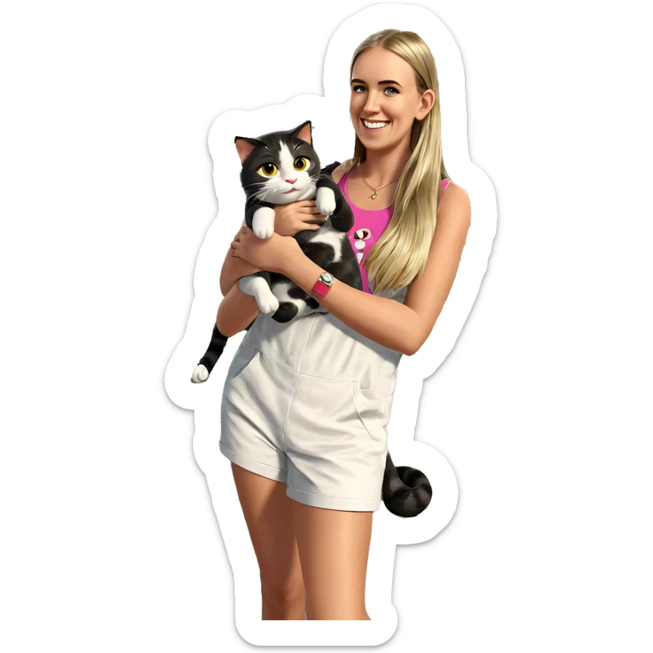 smiling girl with cat sticker