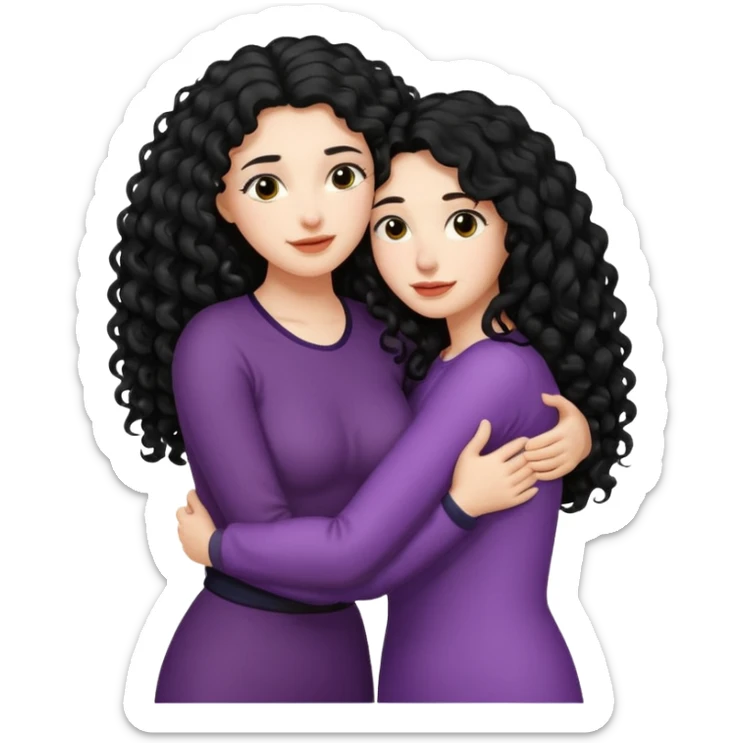woman with long black curly hair hugs a tall broad woman tightly sticker