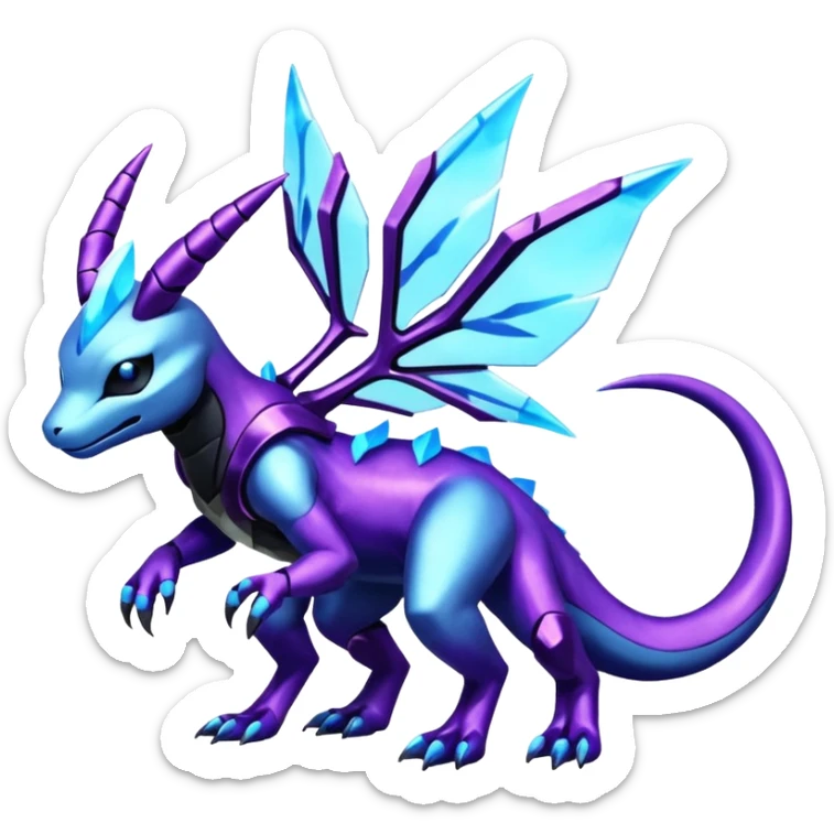Shiny Futuristic Dusknoir-Salandit-Glaceon-Fakémon-hybrid-creature (full body)  sticker