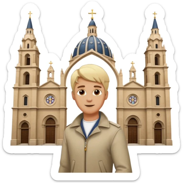 Pasear por madrid de los austrias hombre rubio con catedral de fondo sticker