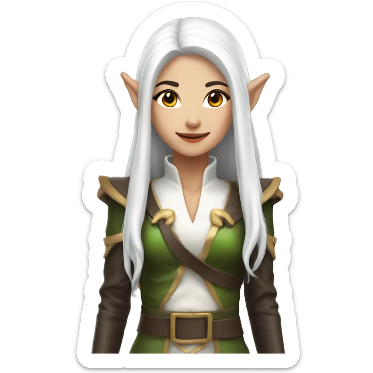 Asian feminine full body slim long white hair elf leather costume sticker