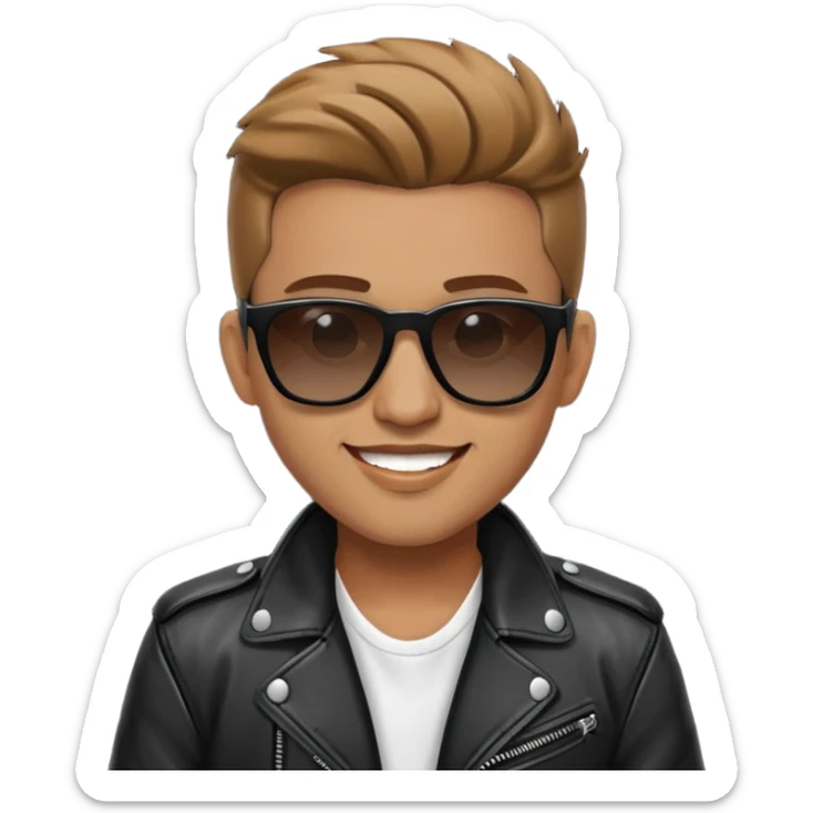 Happy Male Music Singer with white shirt, black leather jacket and sunglasses sticker