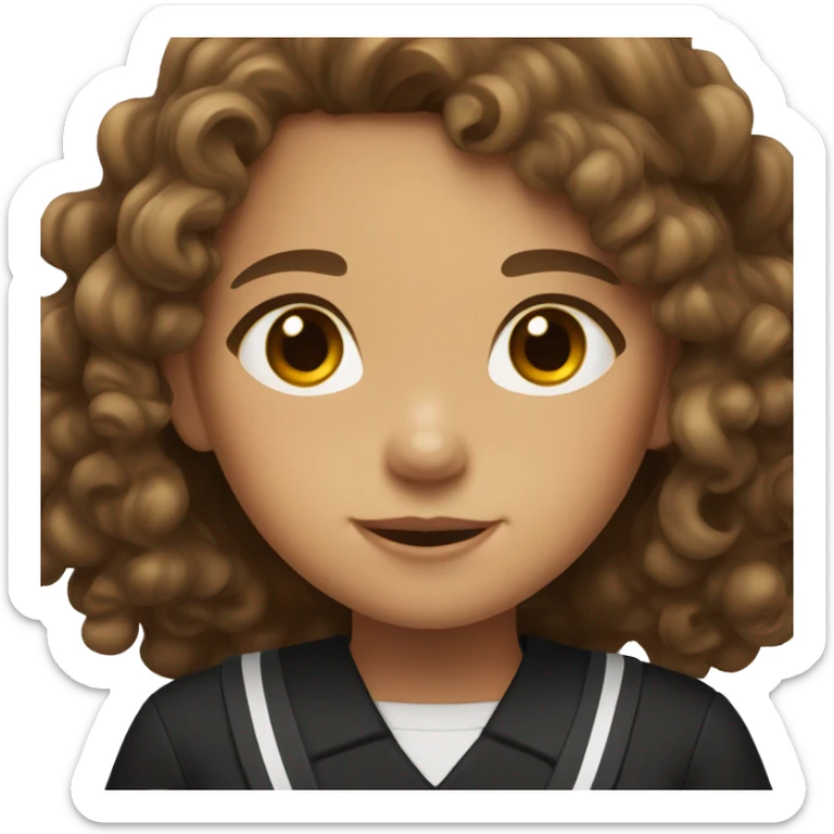 tan girl with curly brown hair, brown eyes and black school uniform sticker