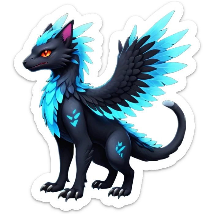 Black Dark Exotic Beaked Feathery Nocturnal Neon-glowing Abyssal Nightly Abyss-Cat-Gryphon-Salandit-Nargacuga-Silvally-Fakémon Creature (full body) sticker