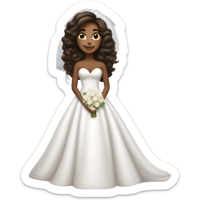beautiful brunette girl with blowout hair in big beautiful wedding dress sticker