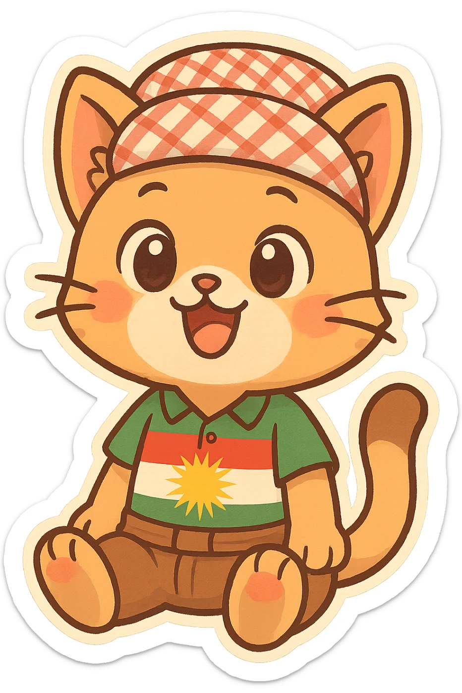 colorful and cheerful cartoon sticker of a Kurdish cat native to Kurdistan, no text, suitable for WhatsApp and Instagram, transparent background sticker