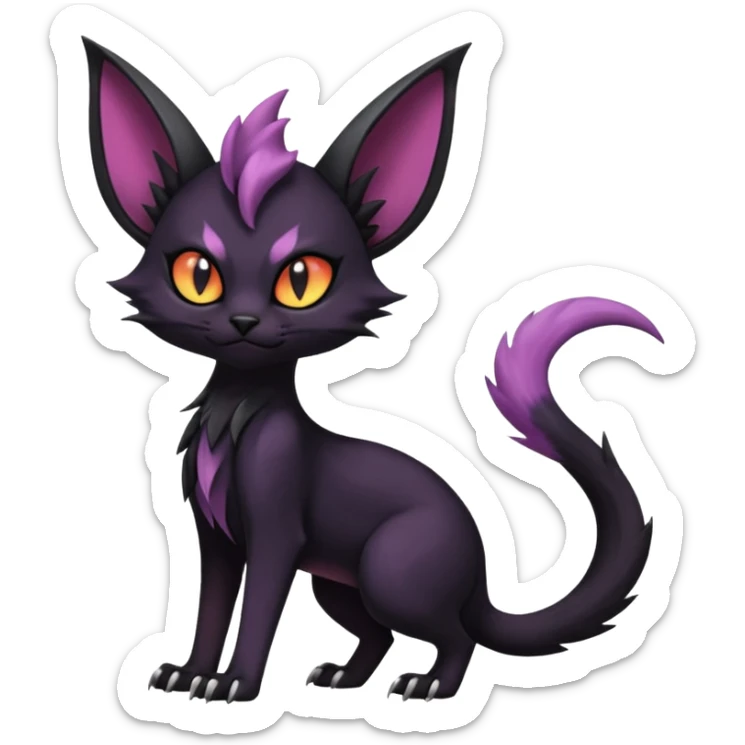 Dark gloomy gothic Black edgy cute Noivern-Noibat-Purloin-Torracat-Lykoi-Caracal-cat-Fakemon-fusion-hybrid-creature with an imp tail  sticker