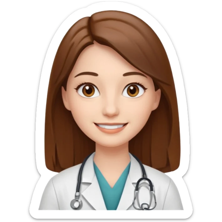 smiling doctor woman, brown eyes, white skin, long brown straight  sticker