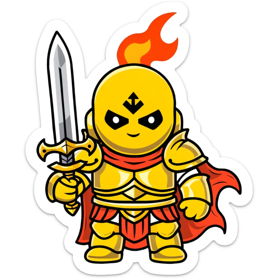 Emperor of Mankind from Warhammer 40K with golden armor and a large flaming sword sticker