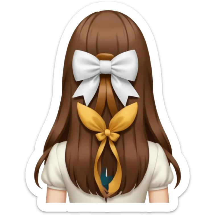Brown long hairs with white bow from the back sticker