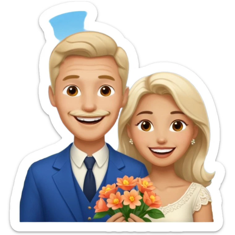 Couple  laughing traveling russian man and elegant  Latina girl delicate flowers and mountains in the background  sticker