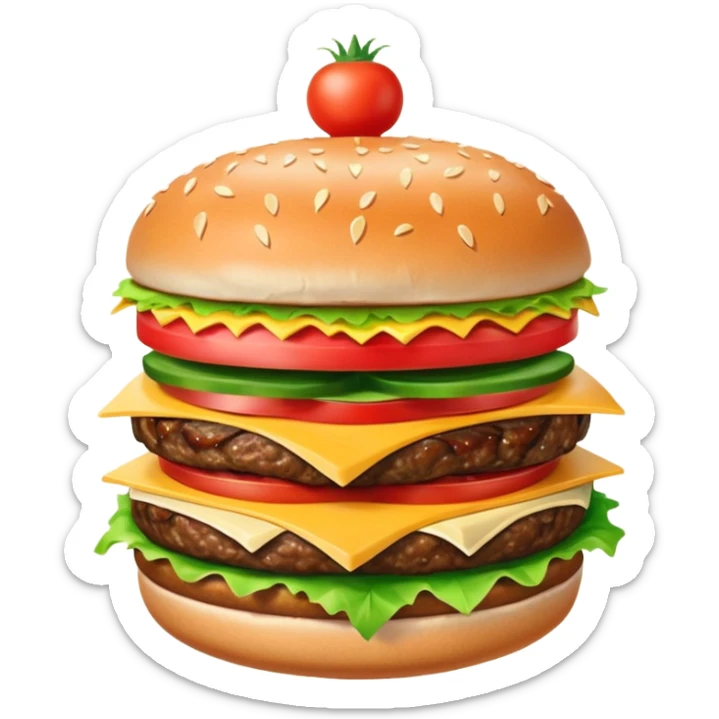 Generar hamburguesa con una sola carne, de pan color café con semillas hemp encima del pan, con carne, tomate, lechuga, queso, piña dentro de ella sticker