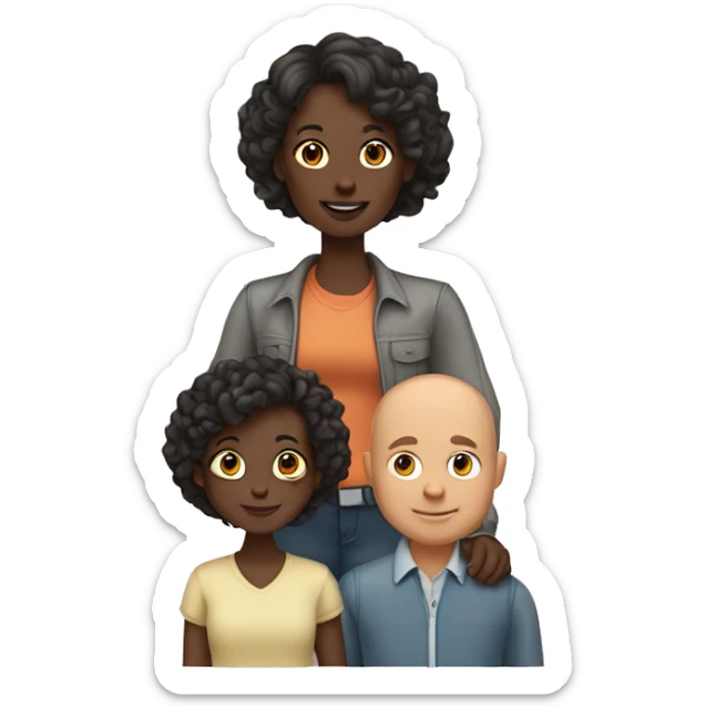 family of 4: dad dark skin and bald, mom tan skin with bob, daughter tan skin with long hair, son tan skin curly hair and tall sticker