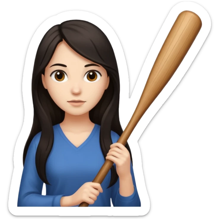 woman with long dark hair holding a bat (animal) sticker