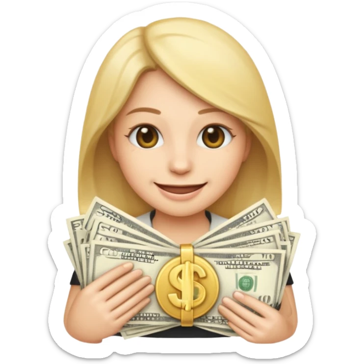 the shh quiet emoji holding a big statck of dollars sticker