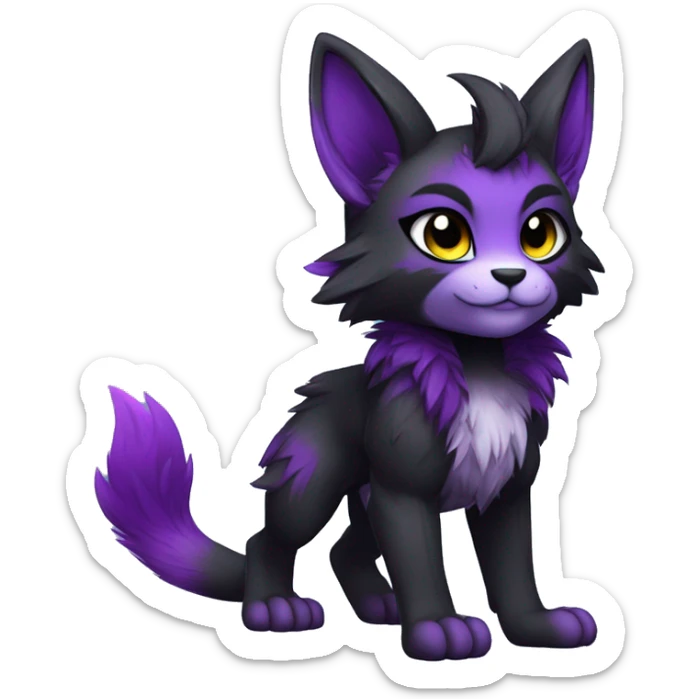 Anthro-Edgy-Cool-Black-Purple-Contrast-Colors-Fantasy-Fur-Sona-Chibi-Shiny-Fakémon-Hybrid full body sticker