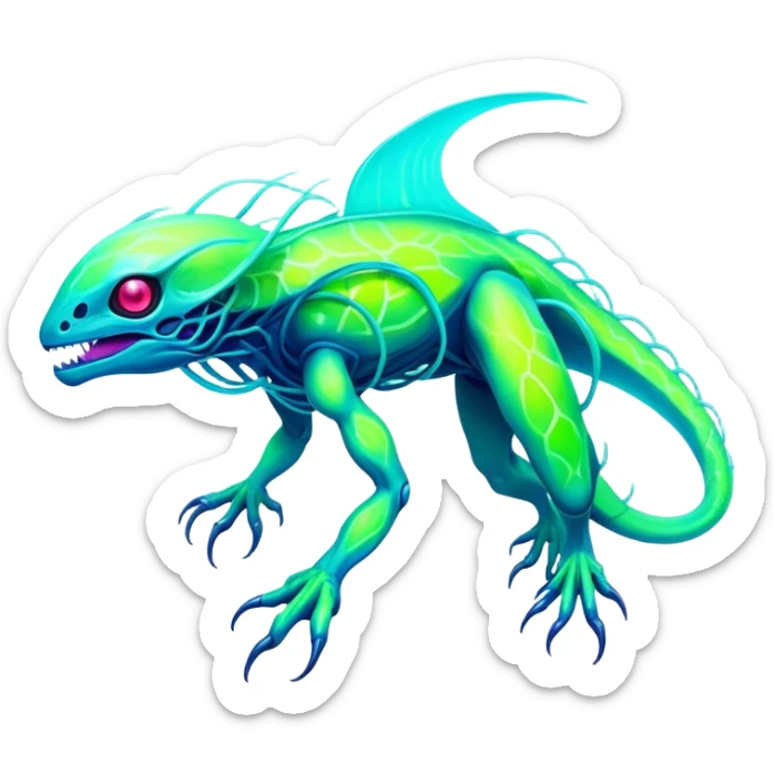 Tropical futuristic lush neon Fionbri-Vernid-creature (full body) sticker