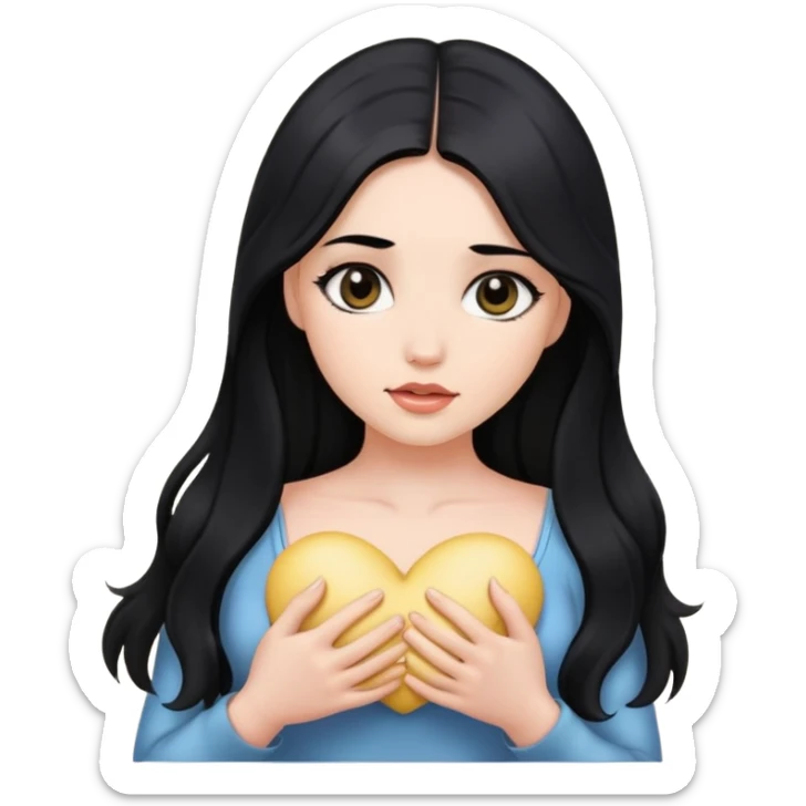 A beautiful girl with long black hair and black eyes holds her breasts in her hands sticker