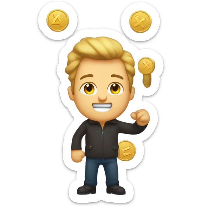 Create a emoji of elonmosk handle a golden coin  in the golden coin write X in the background write X in capital sticker