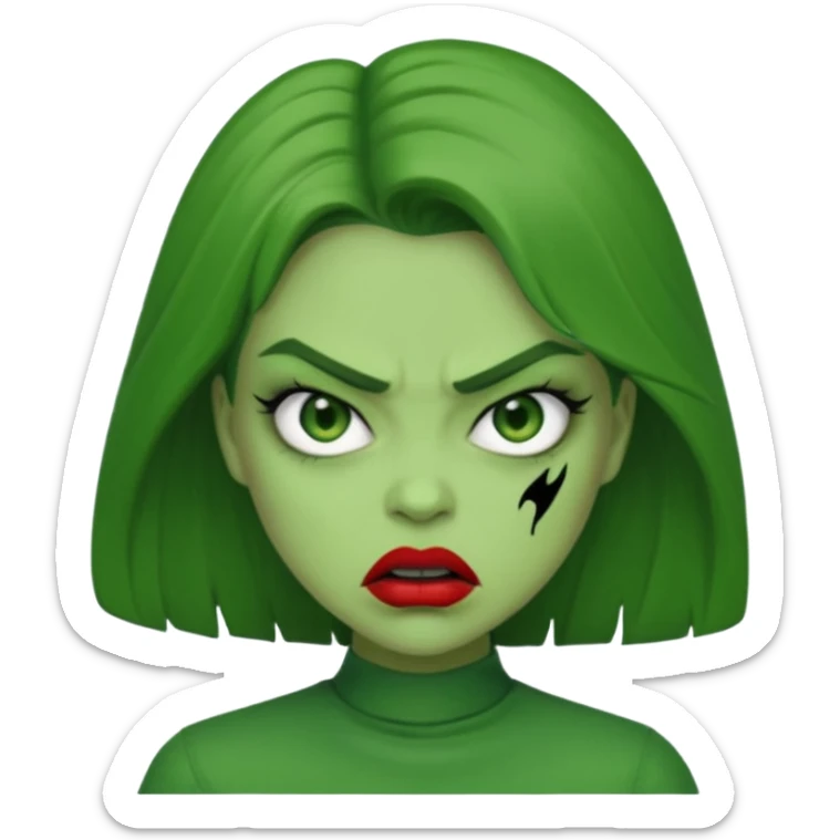 Give me a woman in green who is angry. her skin should also be greeb  sticker
