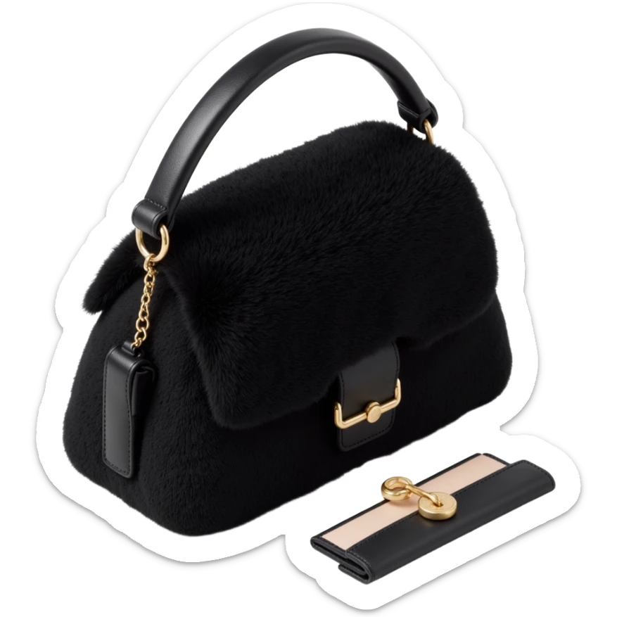 black sherpa faux fur fluffy shoulder bag purse sticker