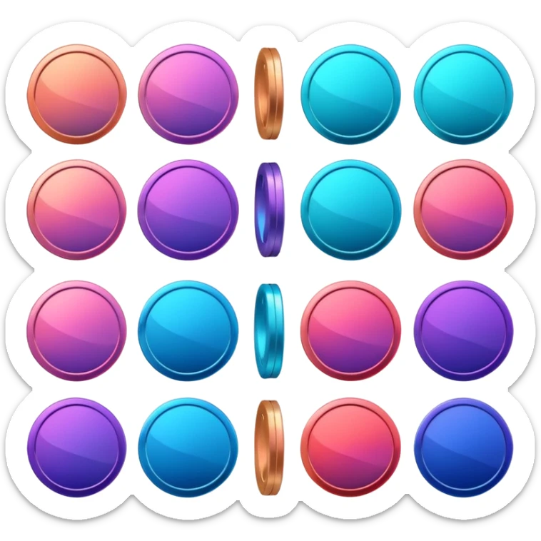 coins credit pack in gradient of turquoise, blue, pink, purple, and coral color sticker