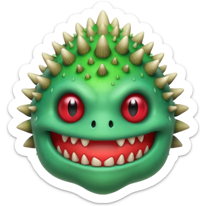 poisonous mushroom monster portrait, head and shoulders only, toxic green glow, scary grin, spiky mushroom head, 3D cartoon, mobile game icon style, clean background, no text, no watermark

 sticker
