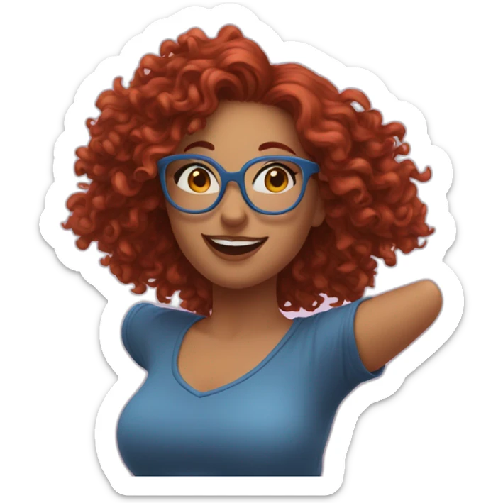 a-curvy-girl-with-dark-red-curly-hair-and-blue-glasses dancing sticker