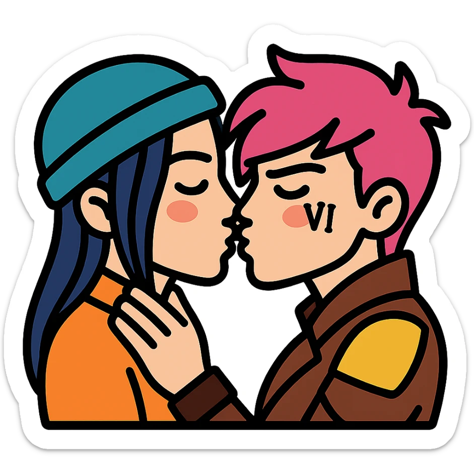 Caitlyn and Vi from League of Legends kissing each other sticker