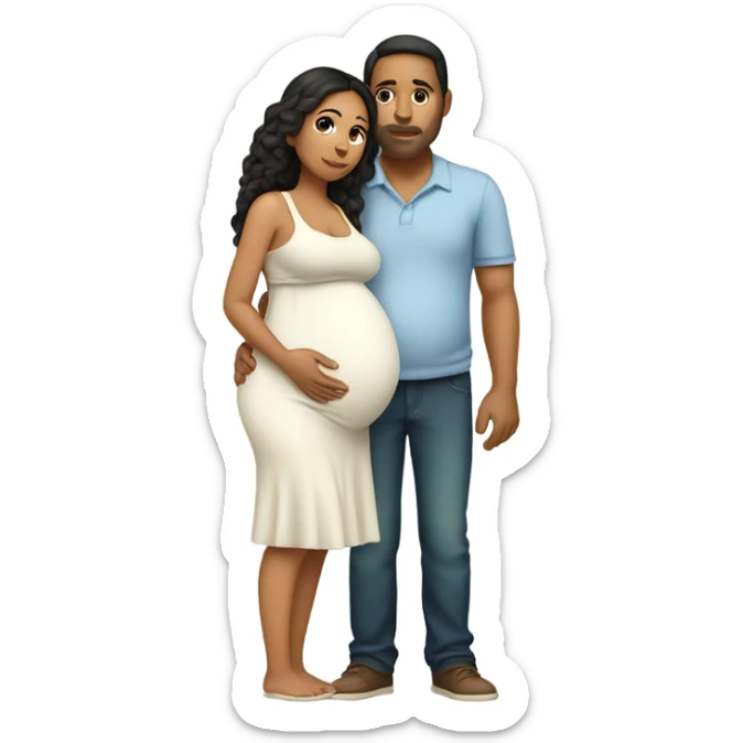 latin pregnant wife with husband kissimg her belly full body sticker