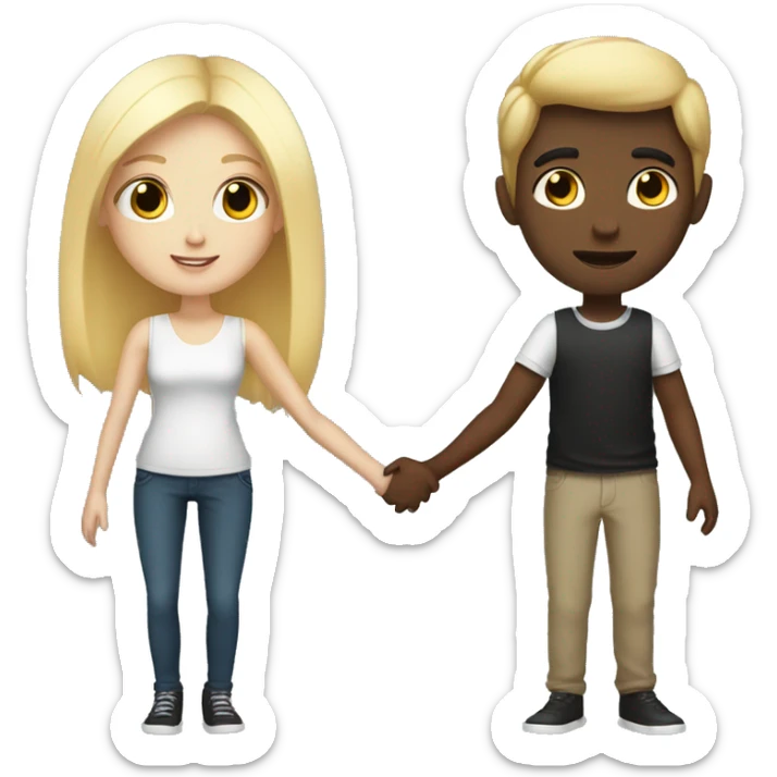 Boy with blonde hair holding hands with girl with dark black hair  sticker