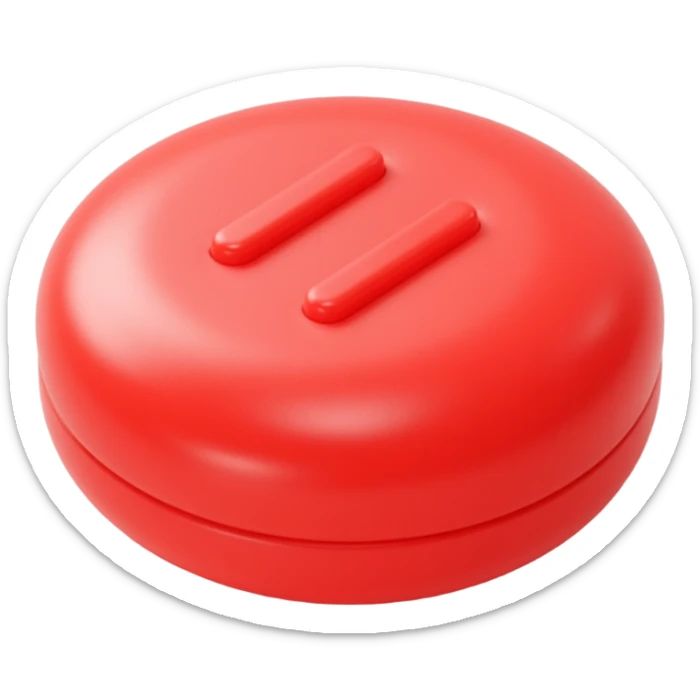 glossy red button icon in skeuomorphism style, reflections and subtle shadow sticker