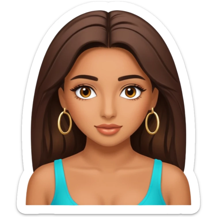 realistic portrait of girl zoomed out she is Huda from love Island if you know that sticker