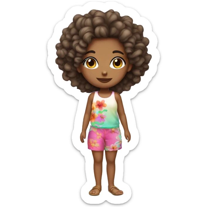 a mixed girl with ombré curls and beach outfit and flower in hair sticker